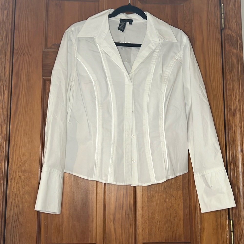 Women's Size 12 White Button-Up BCBG Max Azria Dress Shirt Cotton/Spandex